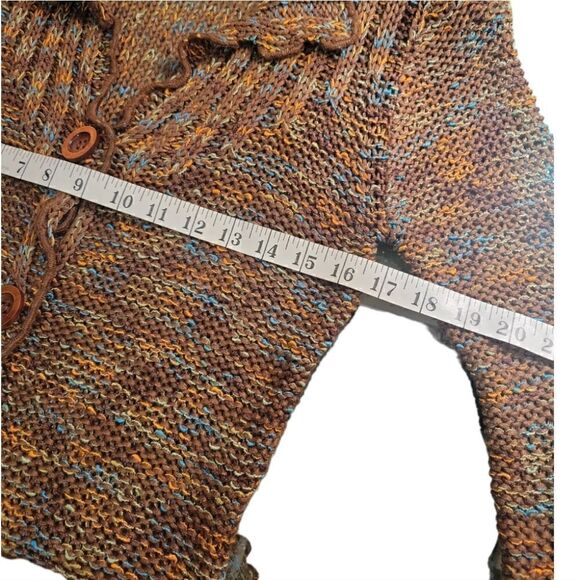 BCBG MAXAZRIA Brown Burnt Orange Chunky Nubby Open Knit Cardigan Sweater M - Picture 6 of 10